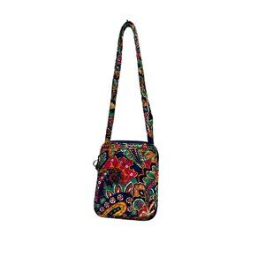 Vera Bradley Mini Crossbody Bag In Colorful Floral Paisley Print With Navy Chevr